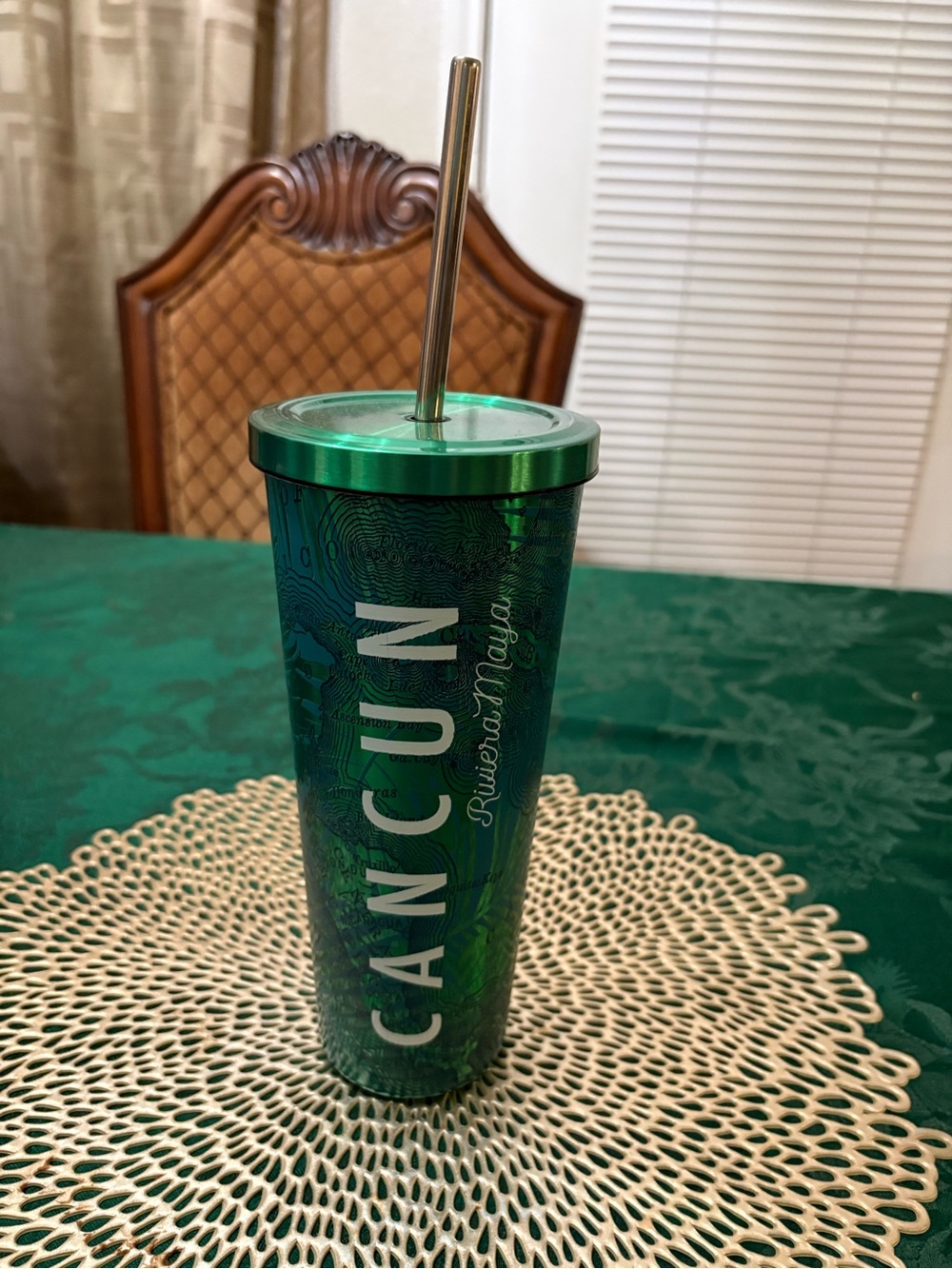 Cancun green metal tumbler.  New without tags .  Never been used.